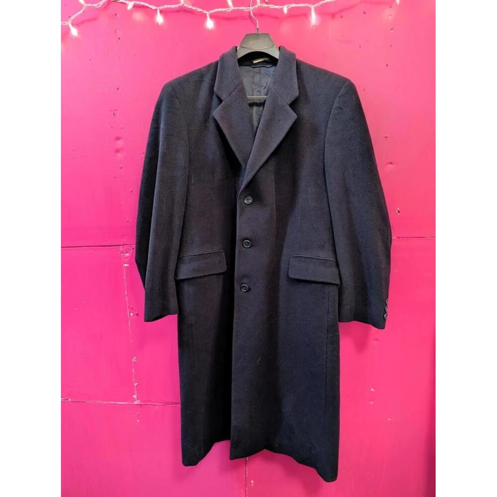 Navy Silk Wool Luxury Brand Italian Overcoat